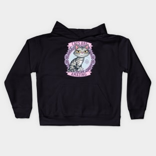 Beautiful Kitty Cat on Purplish Wreath with Cats are Amazing Kids Hoodie